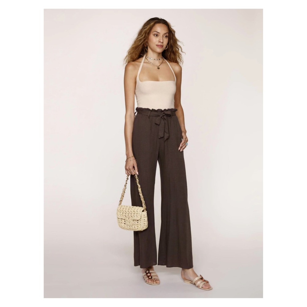 Heartloom Francis Pant Coco Brown Linen Blend Wide Leg Tie Waist Pants Size Med